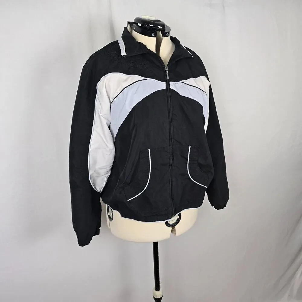 Dunlop Jacket Men's XL Black White Colorbolck Full Zip Up Collar Windbreaker
